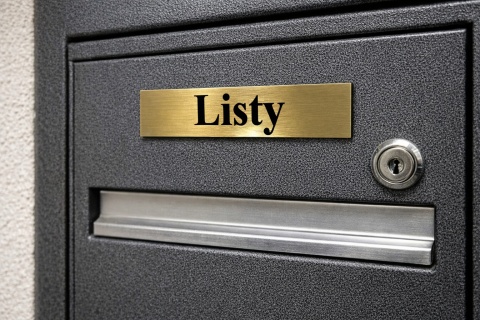 Tabliczka na skrzynkę LISTY złoto szczotkowane grawer samoprzylepna