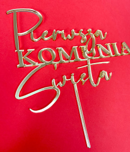 Toper na tort - Komunia Świeta lustrzany złoty