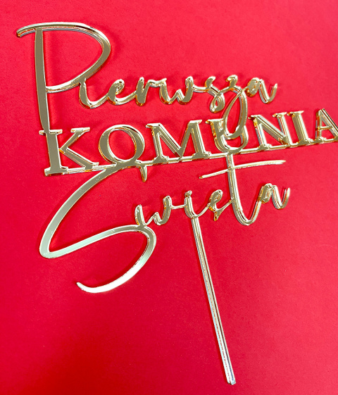 Toper na tort - Komunia Świeta lustrzany złoty Toper na tort - Komunia Świeta lustrzany złoty