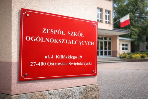 Czerwona tablica reklamowa / informacyjna z białym grawerem – 40 x 35 cm !